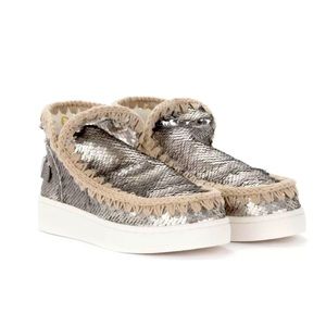 NWT MOU SS21 Sequin Eskimo Ankle Bootie Gunmetal 7